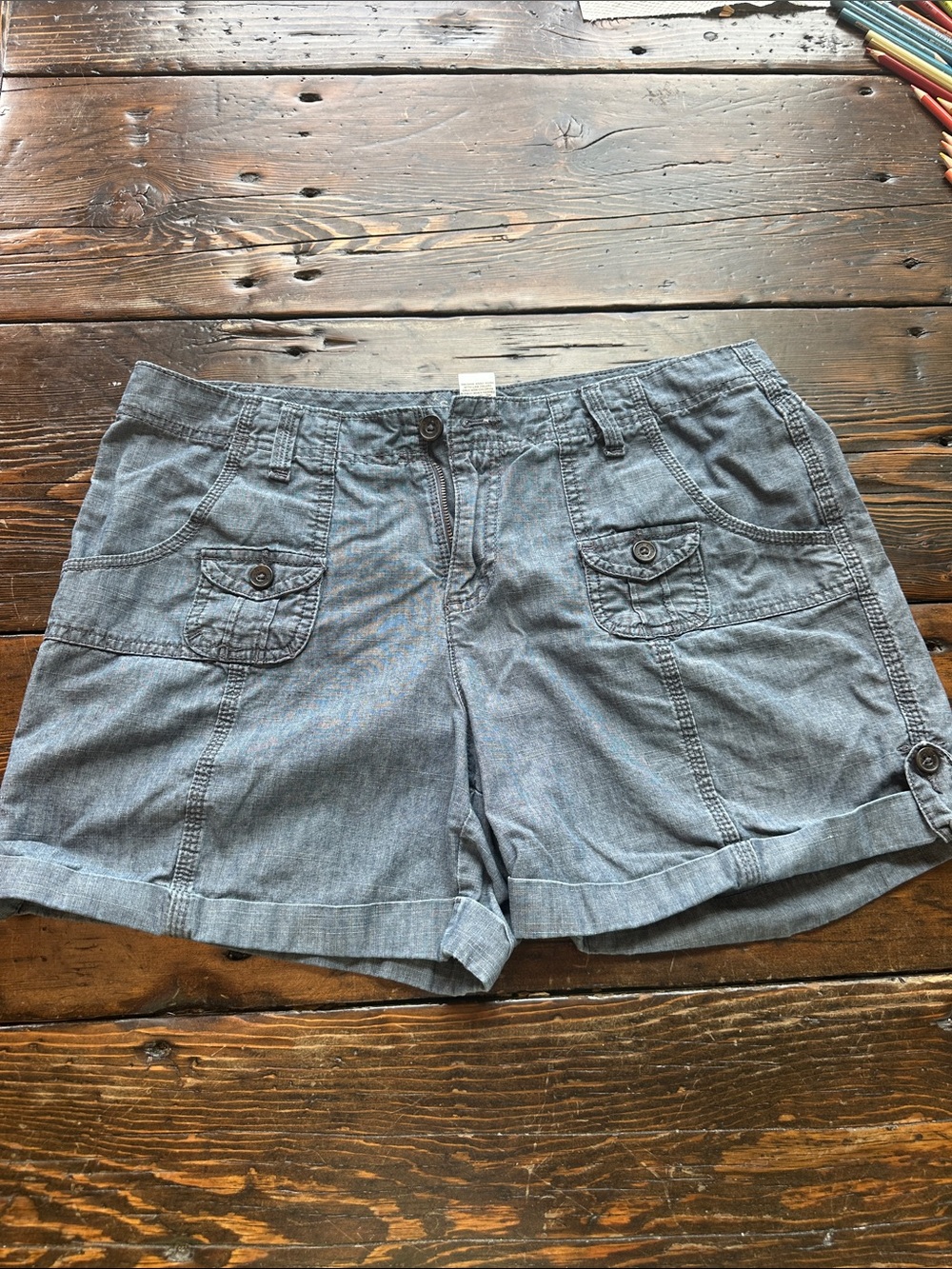 Women’s Blue Chambray Utility Shorts